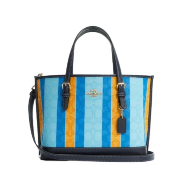🔹️Coach🔹 Mollie Tote 25 Signature Jacquard With Stripes And Matching Wallet 💙 - Picture 3 of 17